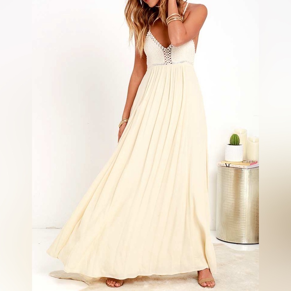 [S]Lulus Hippie Hippie Chic Cream Maxi Dress